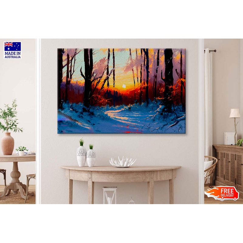 Sunset & Forest Oil Painting Wall Art Limited Edition High Quality Print