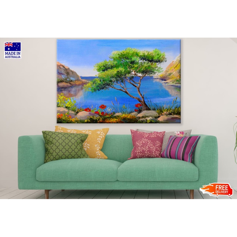 Tree Near Sea Scenic Oil Painting Print 100% Australian Made