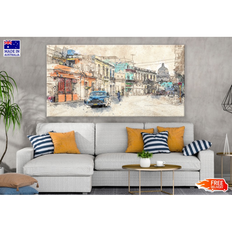 Vintage City View Painting Print 100% Australian Made