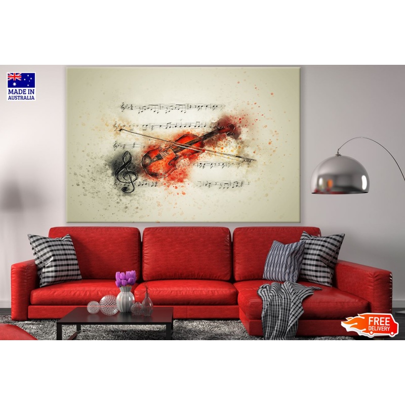 Violin & Notes Watercolor Paint Print 100% Australian Made
