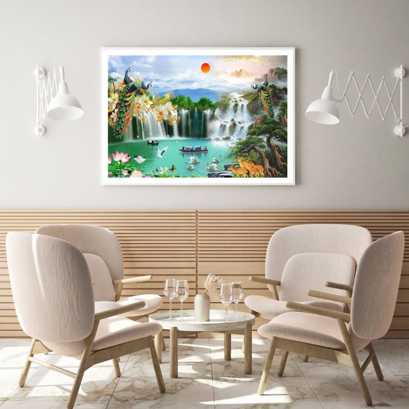 Waterfall & Animals Scenery Paint Home Decor Premium Quality Poster Print Choose Your Sizes