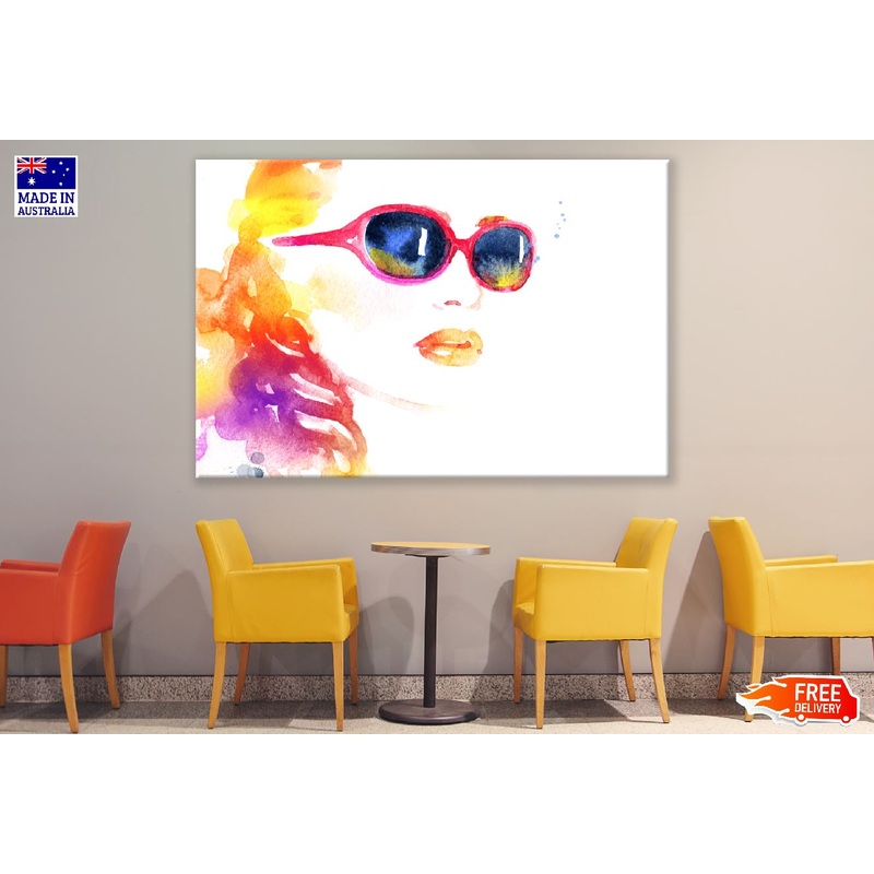 Abstract Woman Face with Sunglasses Watercolor Painting Print 100% Australian Made