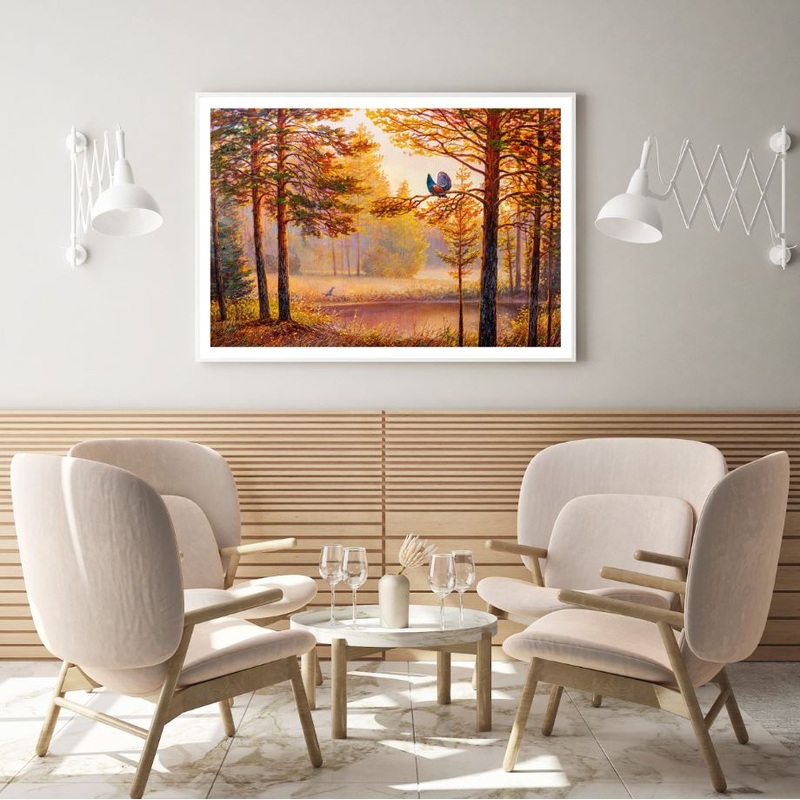 Bird in Forest Sunset Oil Paint Home Decor Premium Quality Poster Print Choose Your Sizes