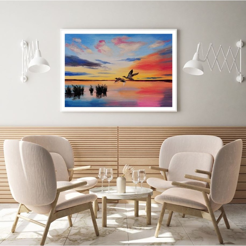 Bird & Sunset Sky Oil Painting Home Decor Premium Quality Poster Print Choose Your Sizes