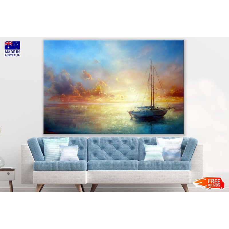 Boat on Lake Watercolor Painting Print 100% Australian Made