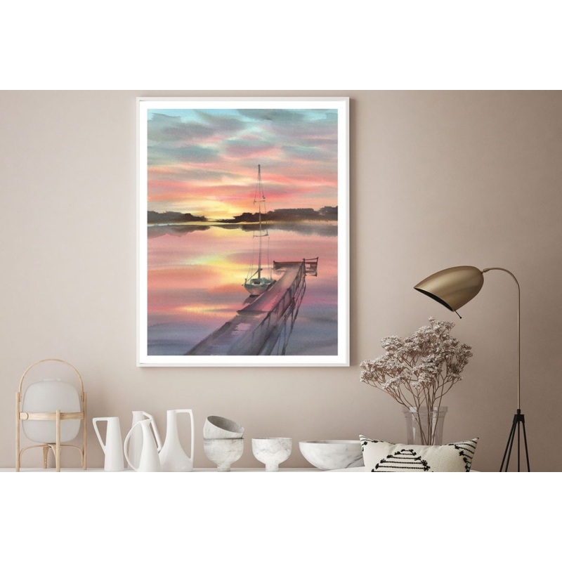 Boat & Wooden Pier Painting Home Decor Premium Quality Poster Print Choose Your Sizes