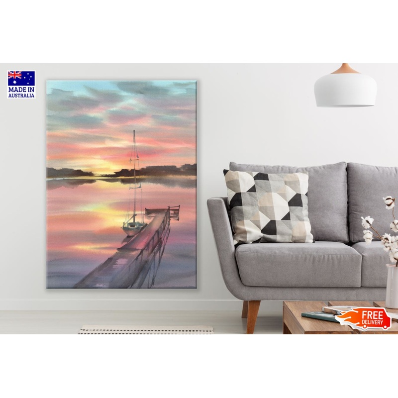 Boat & Wooden Pier Painting Print 100% Australian Made