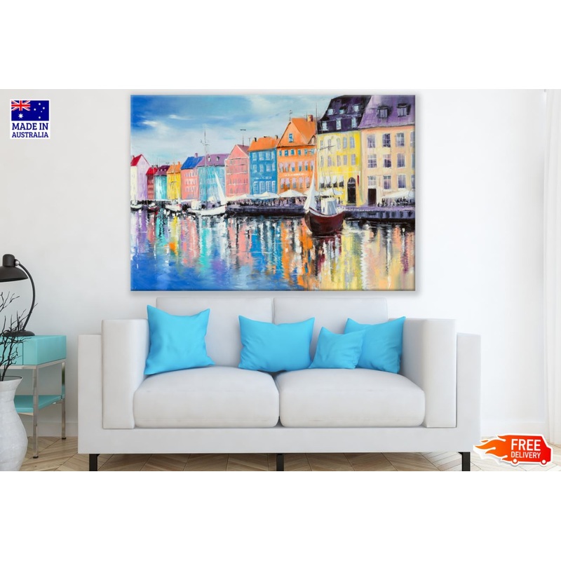 Boats on Canal & Buildings Paint Print 100% Australian Made