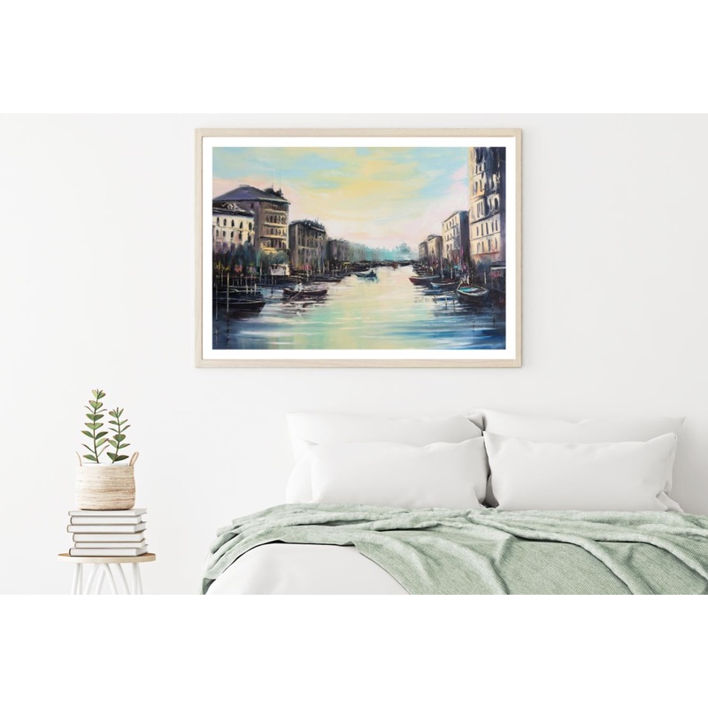 Boats on Canal Watercolor Paint Home Decor Premium Quality Poster Print Choose Your Sizes
