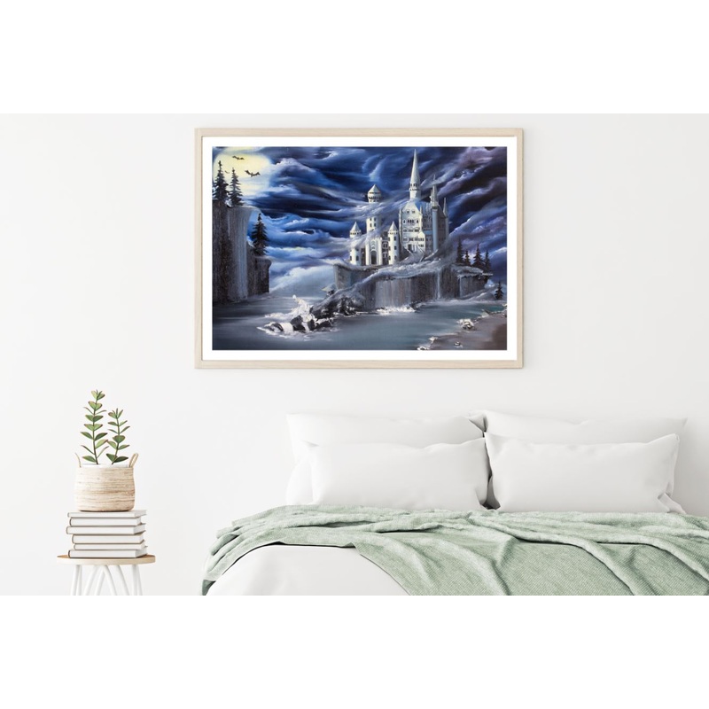 Castle & River Oil Painting Home Decor Premium Quality Poster Print Choose Your Sizes