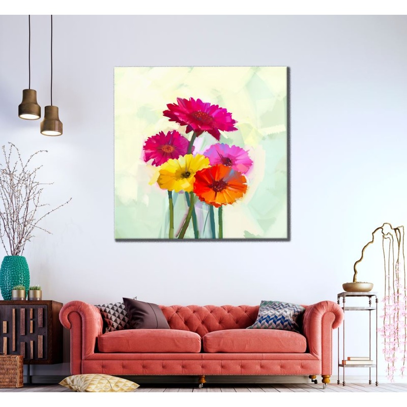 Square Canvas Red Orange & Yellow Flowers High Quality Print 100% Australian Made