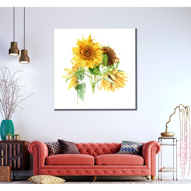 Square Canvas Sunflowers Watercolor Art High Quality Print 100% Australian Made