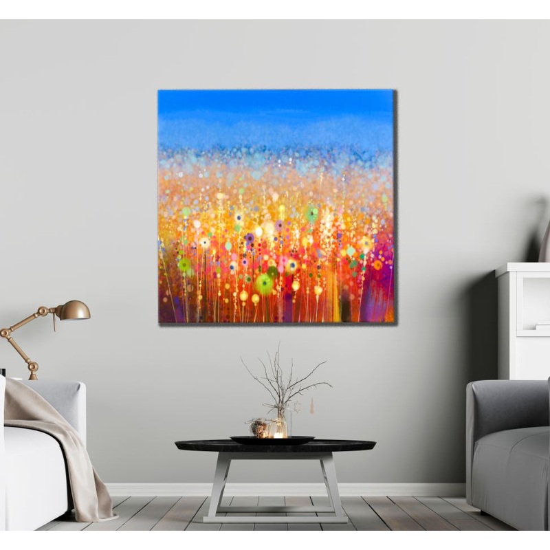 Square Canvas Watercolor Flower Field High Quality Print 100% Australian Made