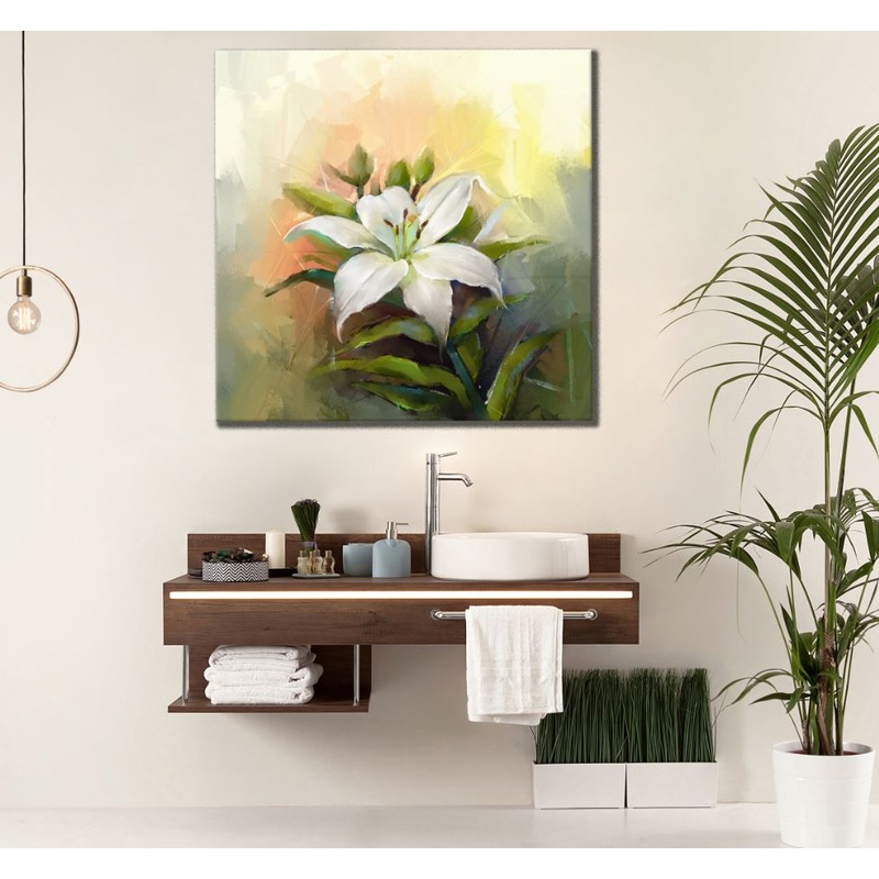 Square Canvas White Flower Closeup Painting High Quality Print 100% Australian Made