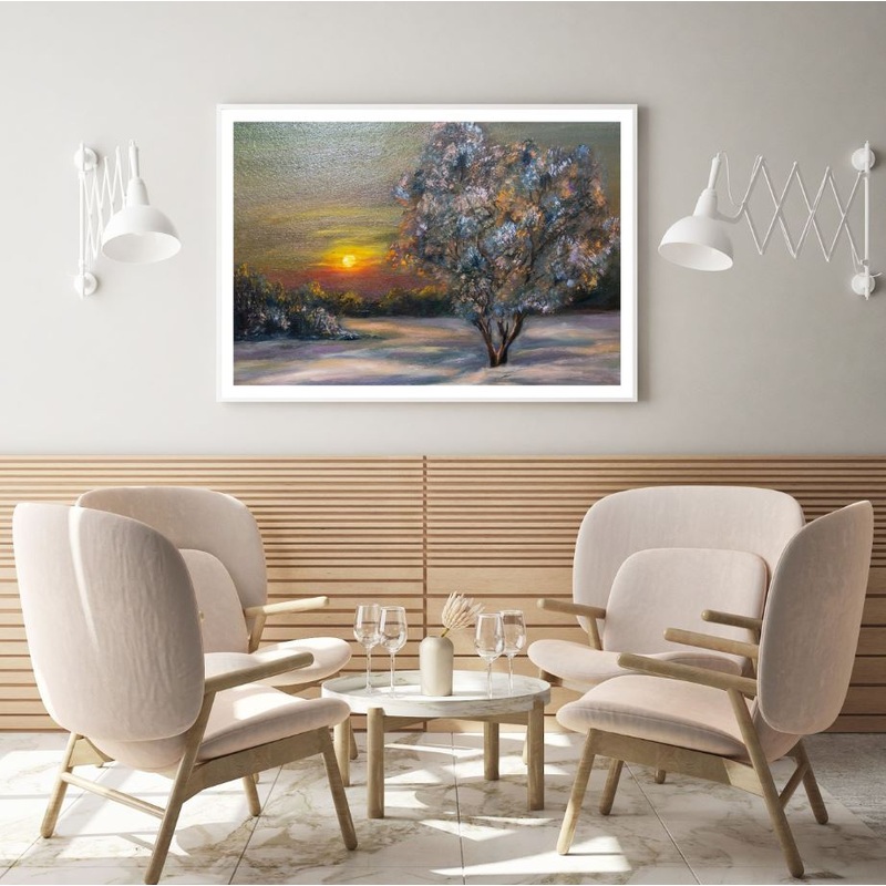 Tree in Forest Sunset Oil Paint Home Decor Premium Quality Poster Print Choose Your Sizes