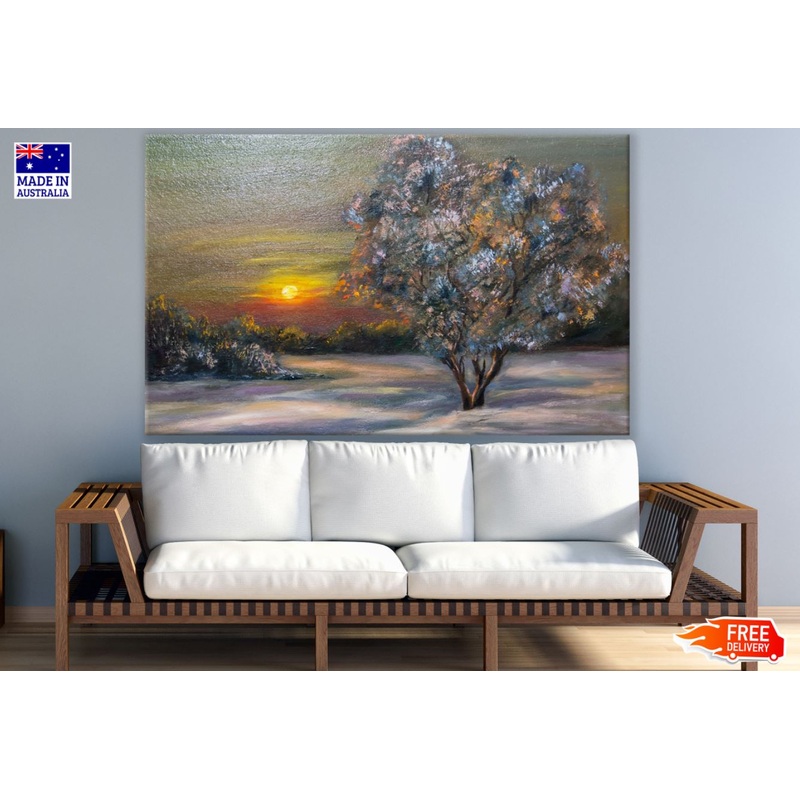 Tree in Forest Sunset Oil Paint Print 100% Australian Made