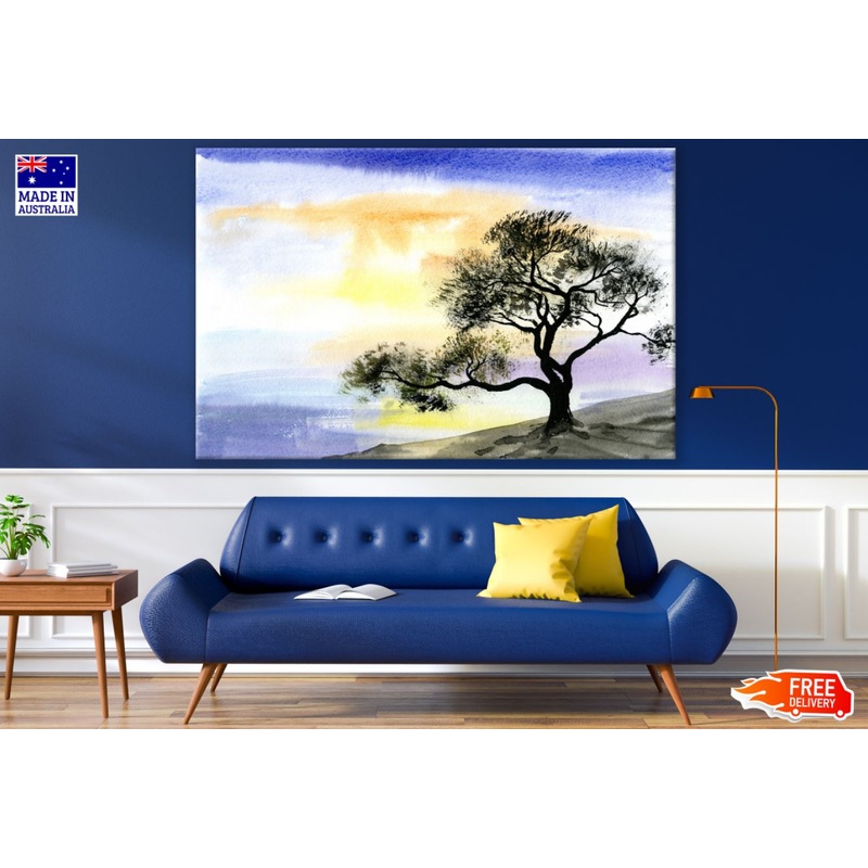Tree on Hill Watercolor Painting Print 100% Australian Made