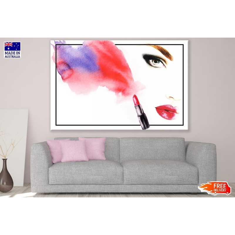 Woman Face & Lipsstick Watercolor Painting Print 100% Australian Made
