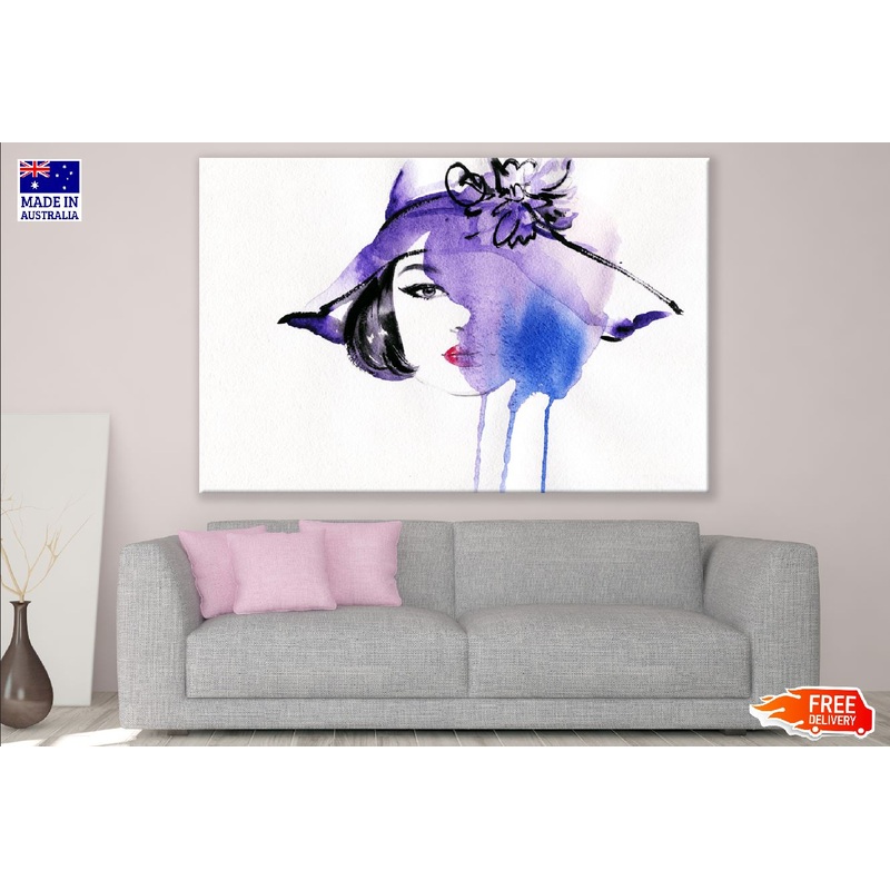 Woman Face & Purple Hat Abstract Watercolor Painting Print 100% Australian Made