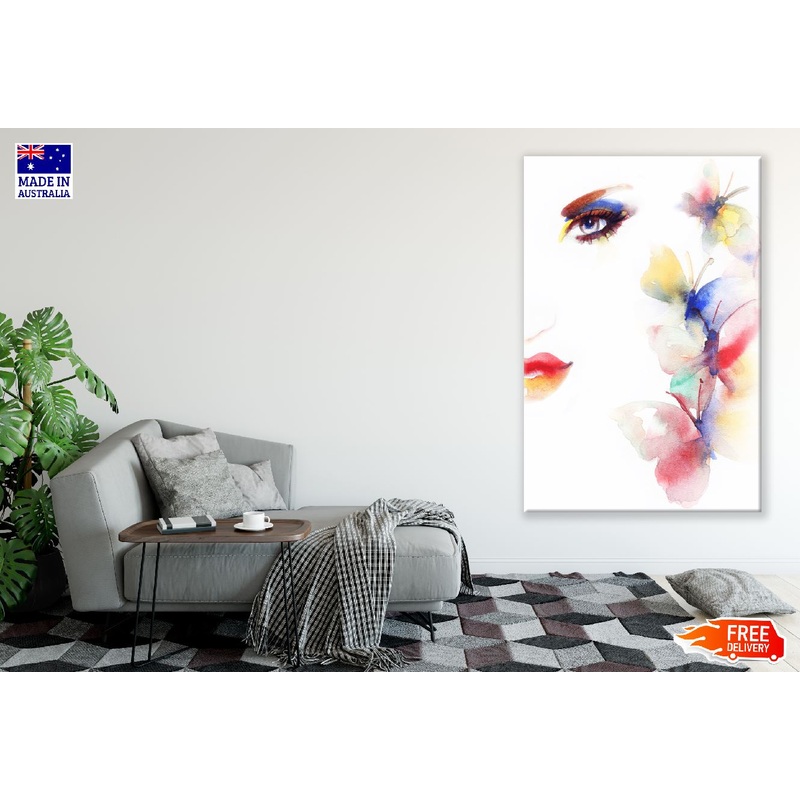 Woman Face with Butterflies Watercolor Painting Print 100% Australian Made