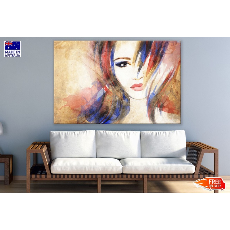 Woman Face with Colorful Hair Abstract Watercolor Painting Print 100% Australian Made