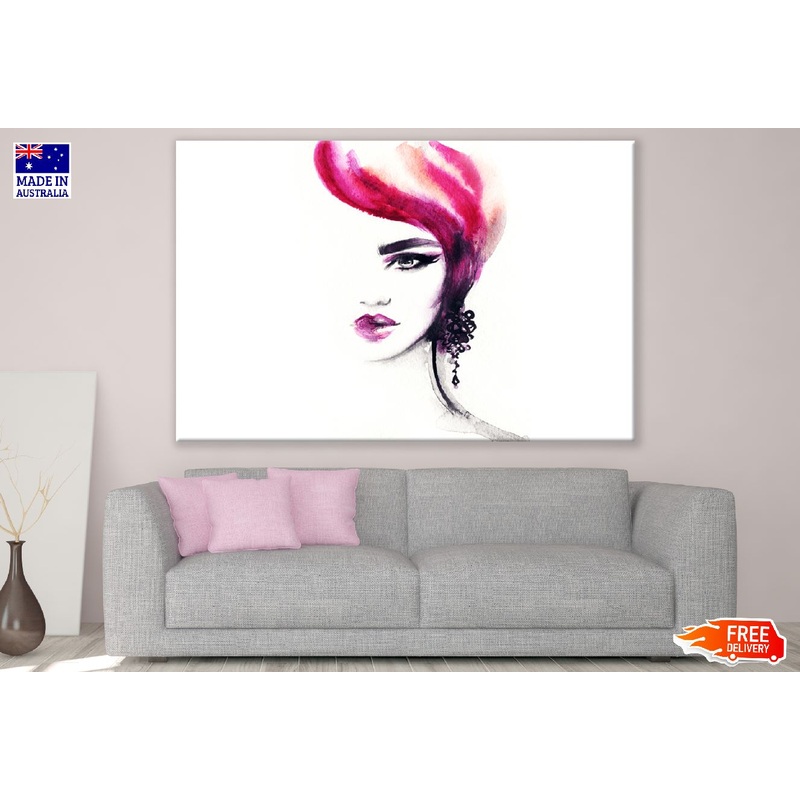 Woman Face with Pink Hair Abstract Watercolor Painting Print 100% Australian Made