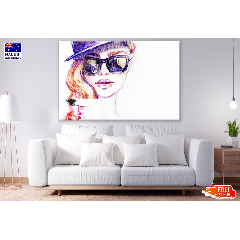 Woman Face with Sunglasses Fashion Watercolor Painting Print 100% Australian Made