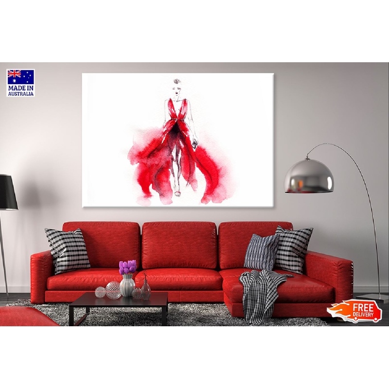 Woman in Red Dress Watercolor Painting Print 100% Australian Made