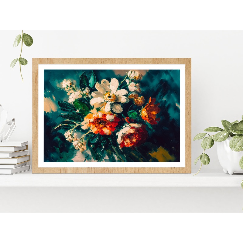 Abstract Colorful Flowers With Still Life Glass Framed Wall Art, Ready to Hang Quality Print