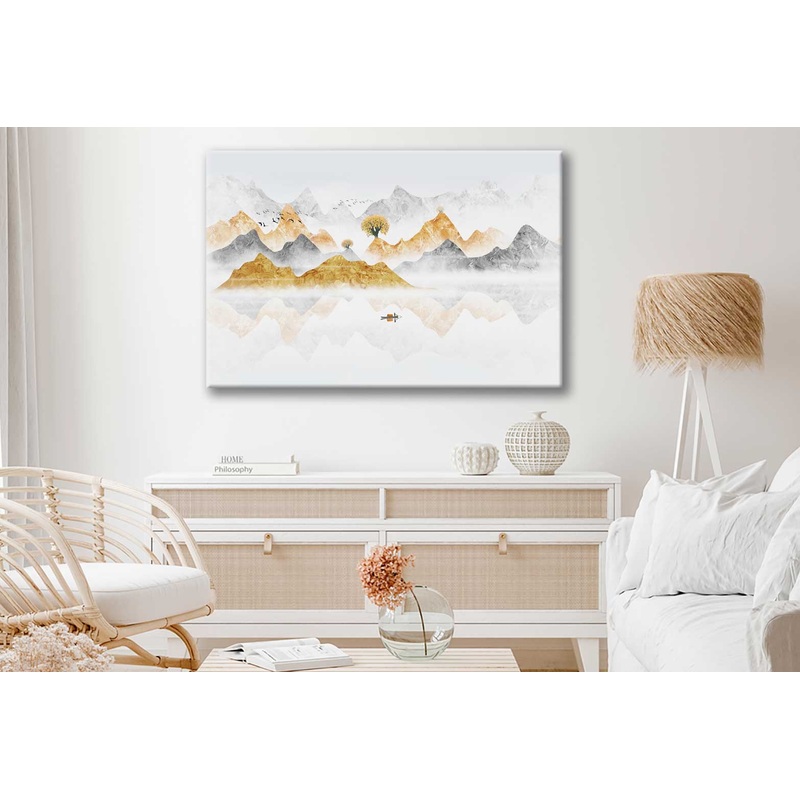 Bella Home Chinese Golden Abstract Painting Print Canvas Ready to hang