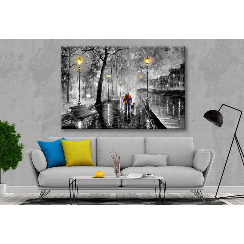 Bella Home Couple Walking at Night Painting Print Canvas Ready to hang