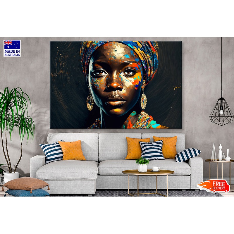Black Woman with Modern Turban Oil Painting Wall Art Limited Edition High Quality Print