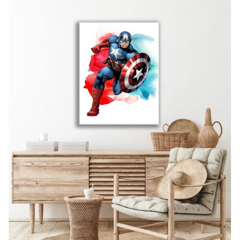 Captain America Superhero's Watercolour Arts Print Premium Canvas Ready to Hang High Quality choose sizes
