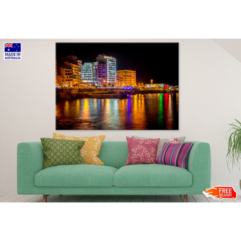 City & Lake Night View Photograph Print 100% Australian Made