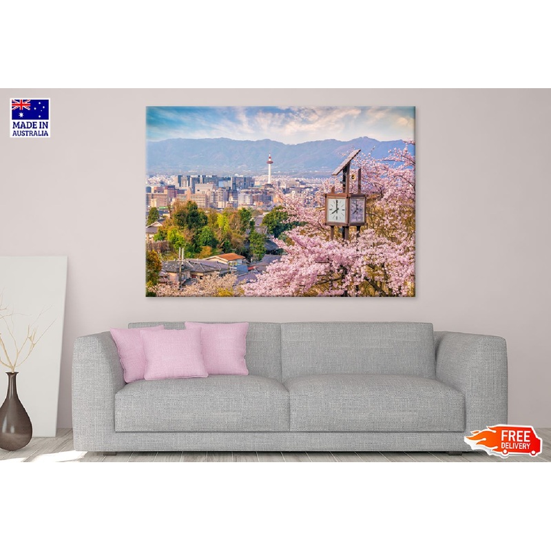 Kyoto City Skyline & Sakura Flowers View Photograph Print 100% Australian Made