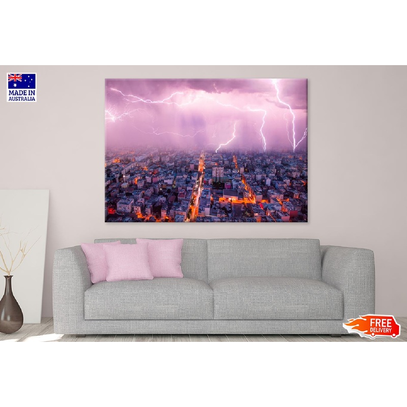 Lightning Thunderstorm Over City Photograph Print 100% Australian Made