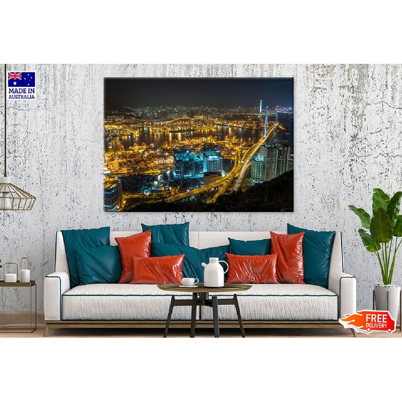 Night City Lights Buildings View Photograph Print 100% Australian Made