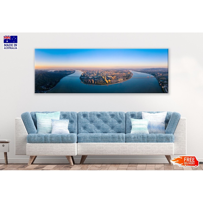 Panoramic Canvas River in Binjiang City Aerial View China High Quality 100% Australian Made Wall Canvas Print Ready to Hang