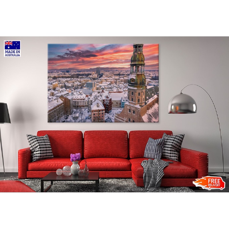 Snow Covered Riga Town Photograph Print 100% Australian Made