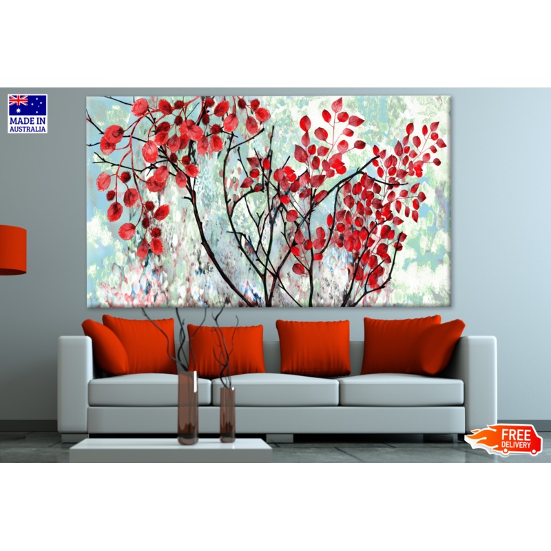 Tree with Red Leaves on Blue Painting Print 100% Australian Made