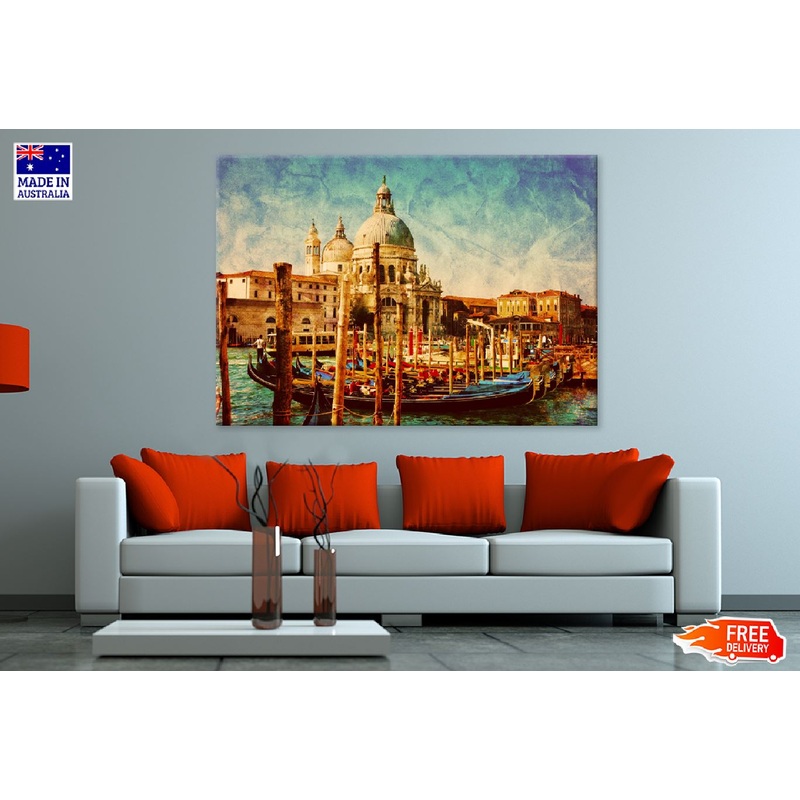 Vintage Landscape with Gondolas Photograph Print 100% Australian Made