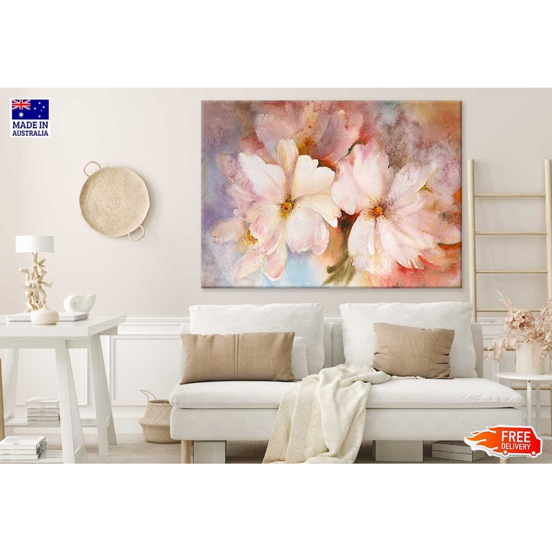Watercolor Pink Blooming Flowers Painting Print 100% Australian Made