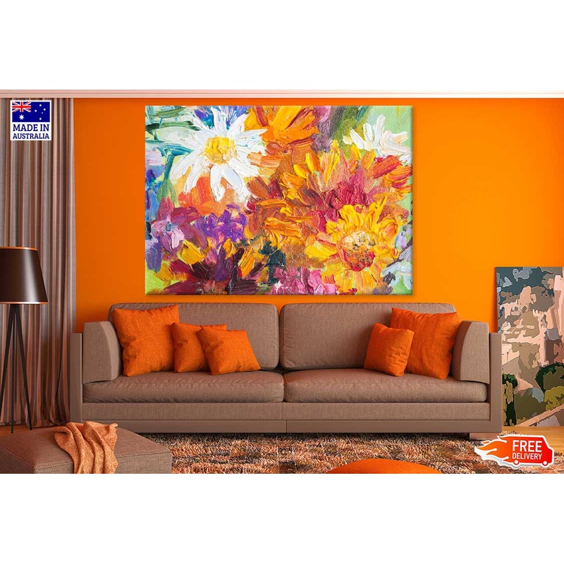White Orange Flowers Oil Painting Print 100% Australian Made