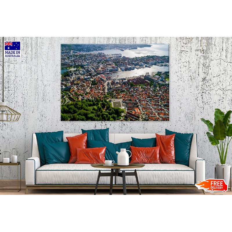 Bergen City Aerial View Photograph Norway Print 100% Australian Made
