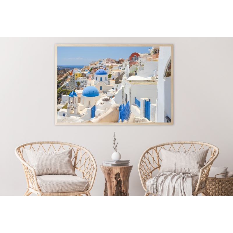 Blue Church Cupolas In Oia View Photograph Home Decor Premium Quality Poster Print Choose Your Sizes