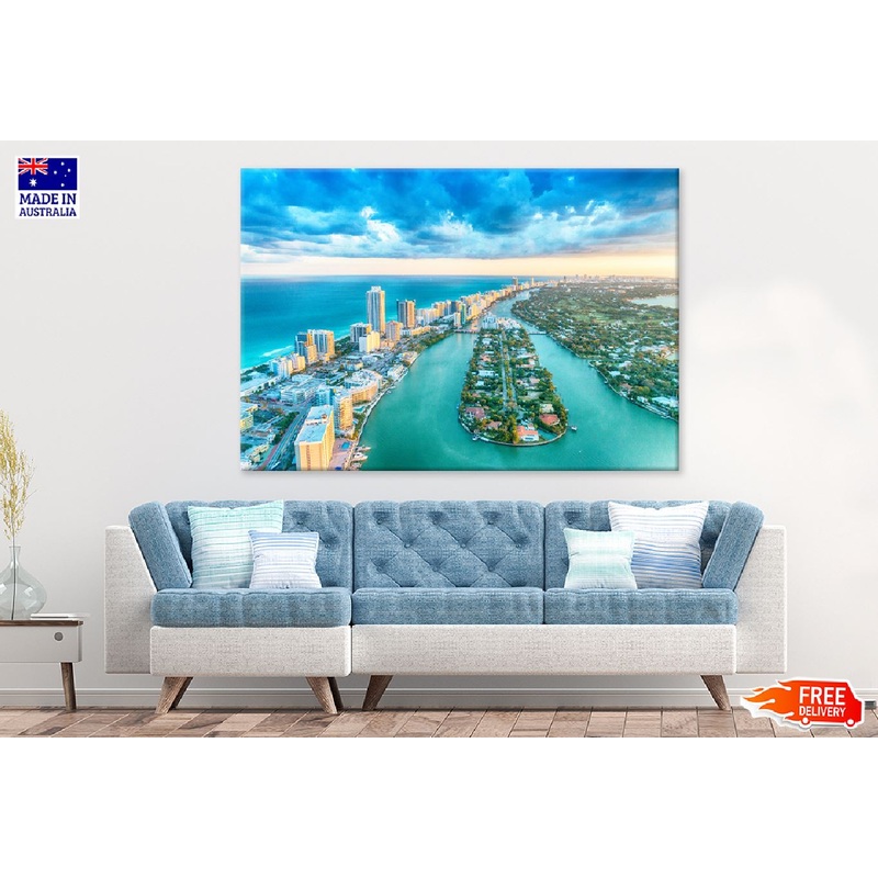 Miami Beach with City Aerial View Photograph Print 100% Australian Made