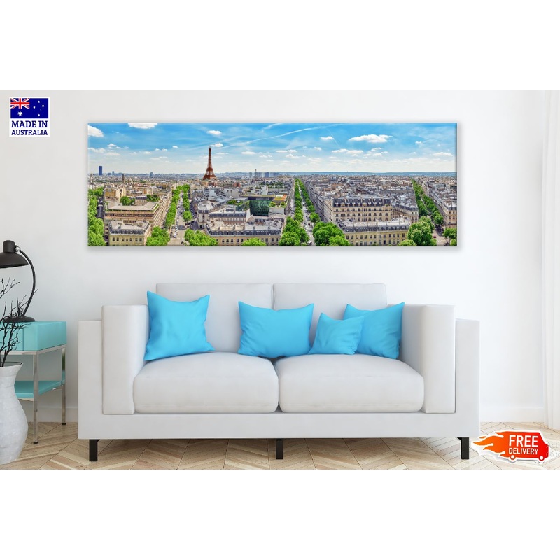 Panoramic Canvas Eiffel Tower & City View Photograph High Quality 100% Australian Made Wall Canvas Print Ready to Hang