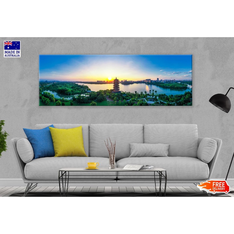 Panoramic Canvas Lake & City View Photograph China High Quality 100% Australian Made Wall Canvas Print Ready to Hang
