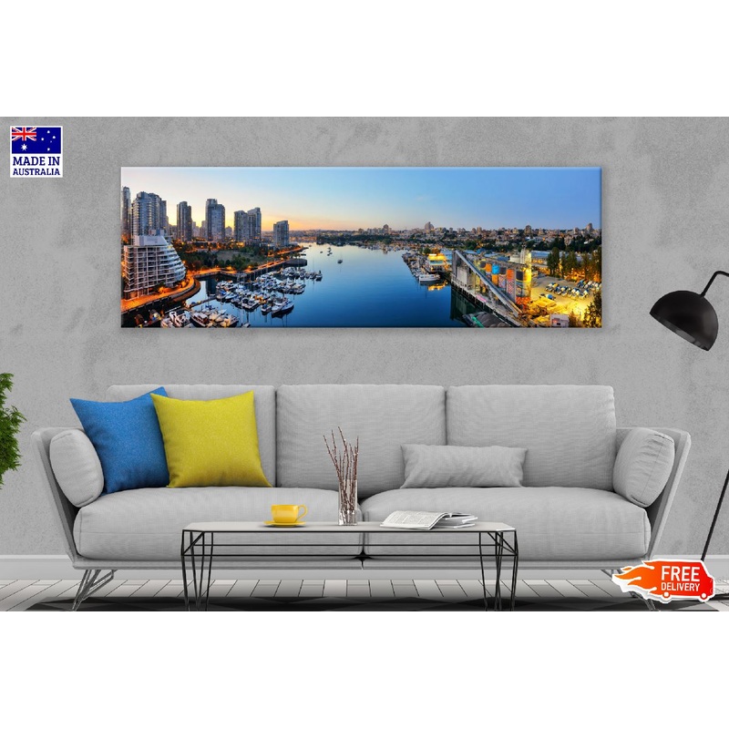Panoramic Canvas Vancouver Harbor Sky View Photograph High Quality 100% Australian Made Wall Canvas Print Ready to Hang