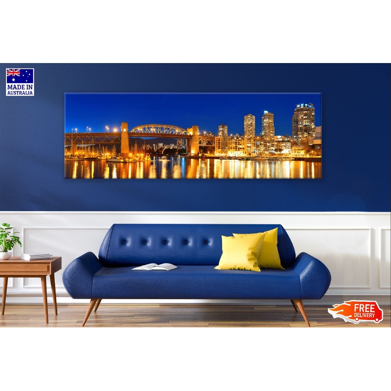 Panoramic Canvas Vancouver Night View Photograph High Quality 100% Australian Made Wall Canvas Print Ready to Hang